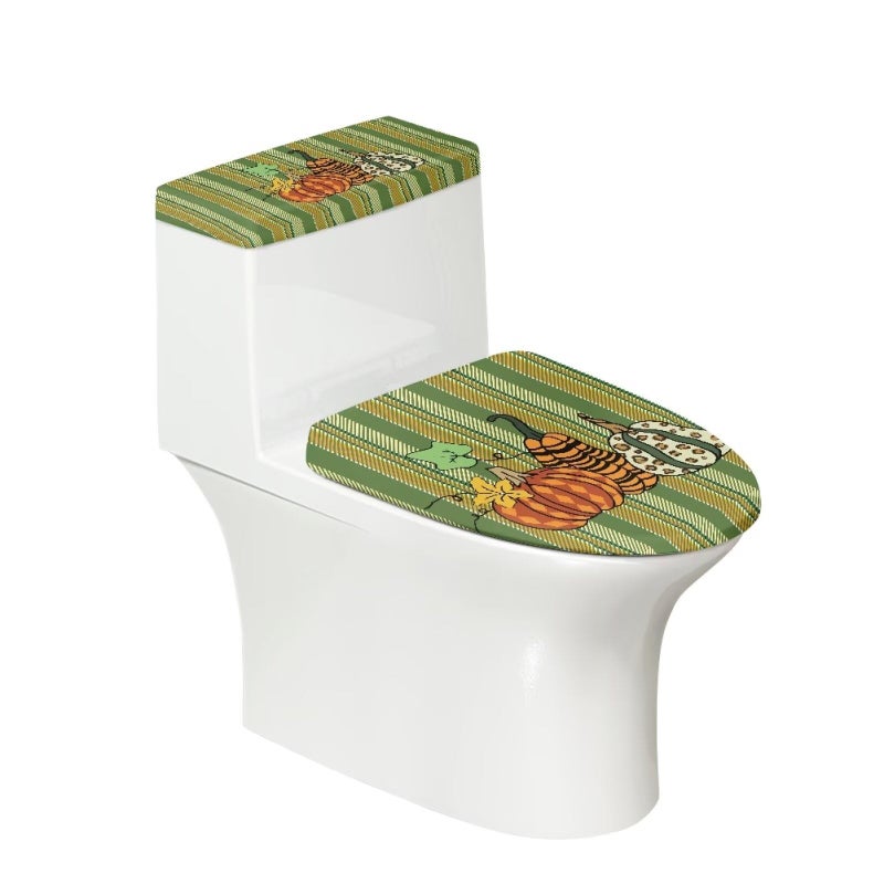 GLENLCWE Thanksgiving Pumpkin Toilet Seat Covers Set Red, 2 Pcs Green Dust-Proof Round Oval Toilet Lid and Tank Lid Covers for Bathroom Set - Image 1